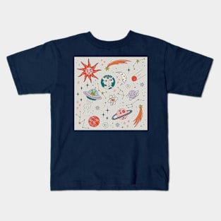 Cute doodle retro Space print Kids T-Shirt